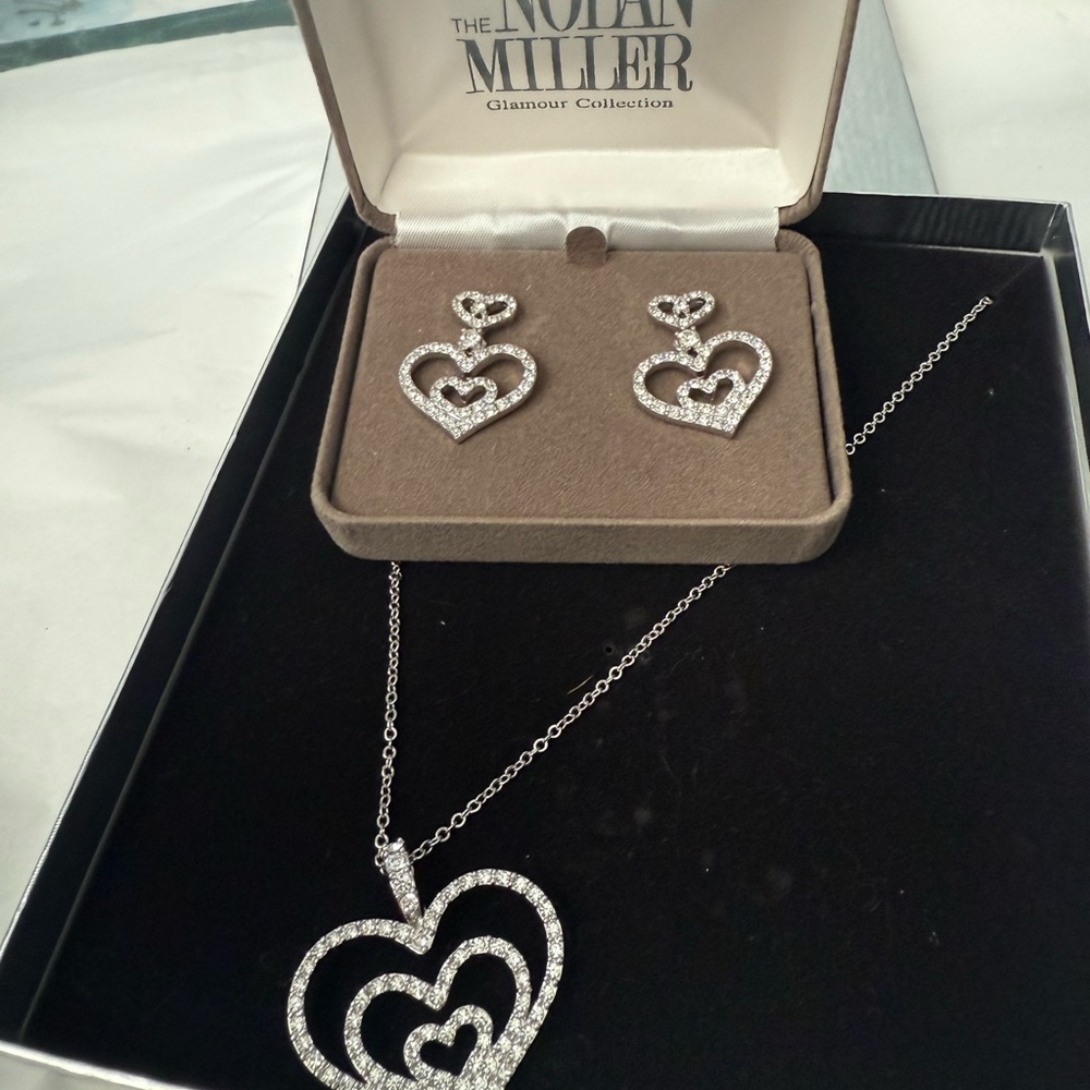 Nolan Miller Silver Heart Earrings and Necklace set